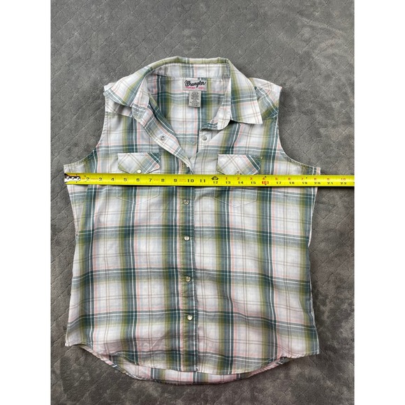 Wrangler Western Plaid Sleeveless‎ Snap Button Shirt M Medium - Picture 5 of 10